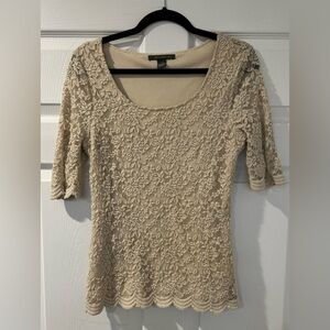 2/$20 Suzy Shier floral Lace light tan / beige blouse Large